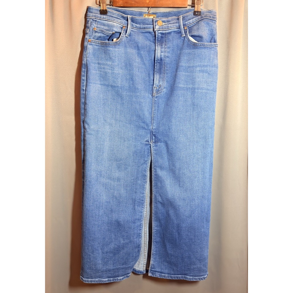 MOTHER The Reverse Pencil Pusher Denim Midi Skirt High Slit Fall Women's Sz 31